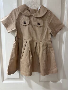 NWT 2T Girls' Tan Short-Sleeve Pleated Dress with Peter Pan Collar